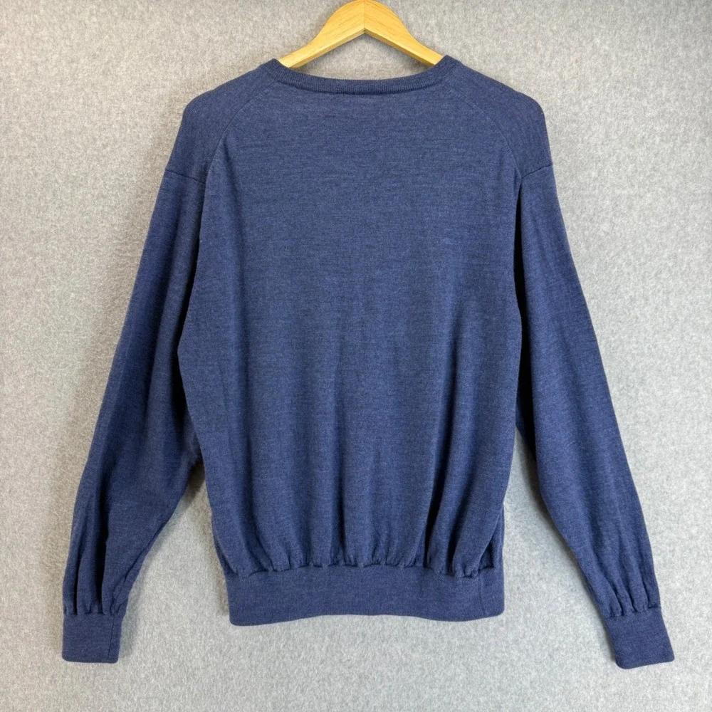 Peter Millar VNeck Pullover Sweater Long Sleeve Blue Merino Wool Mens Size Large